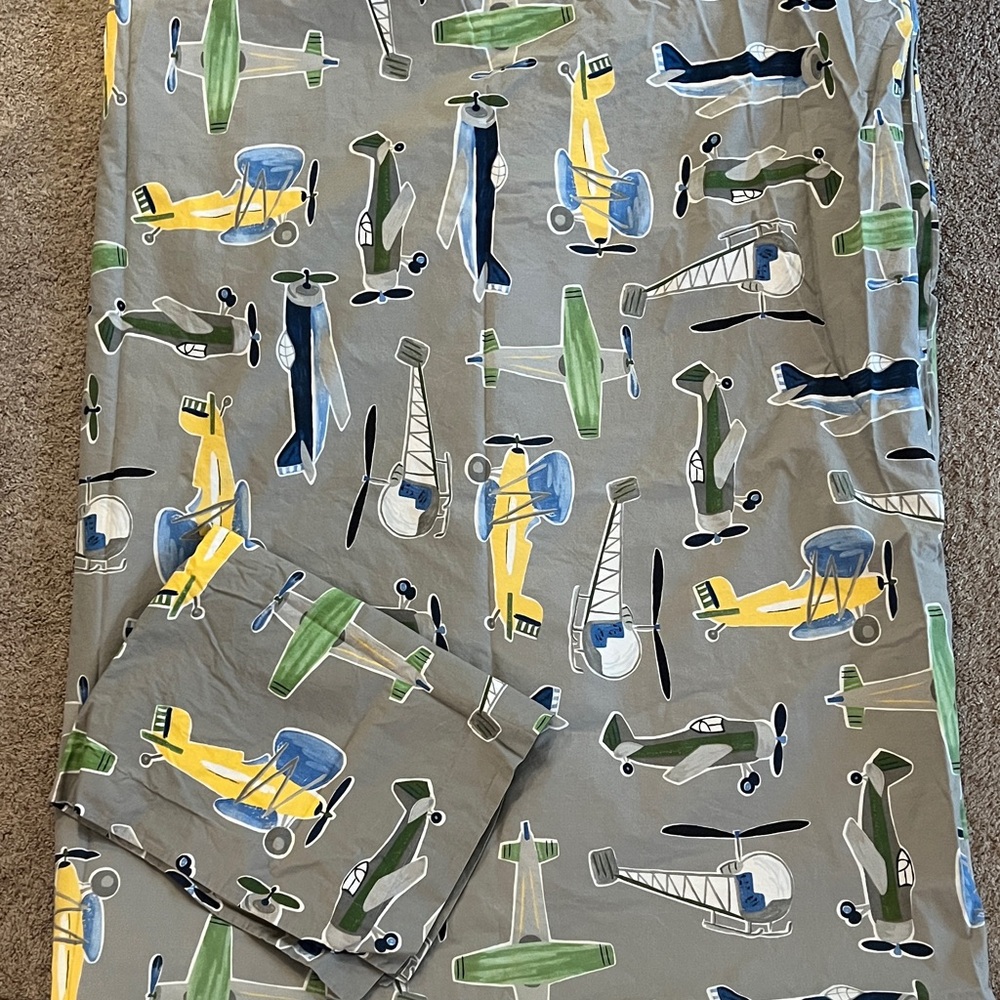 Pottery Barn Kids Aviation Themed Gray duvet and sham set. Excellent condition.